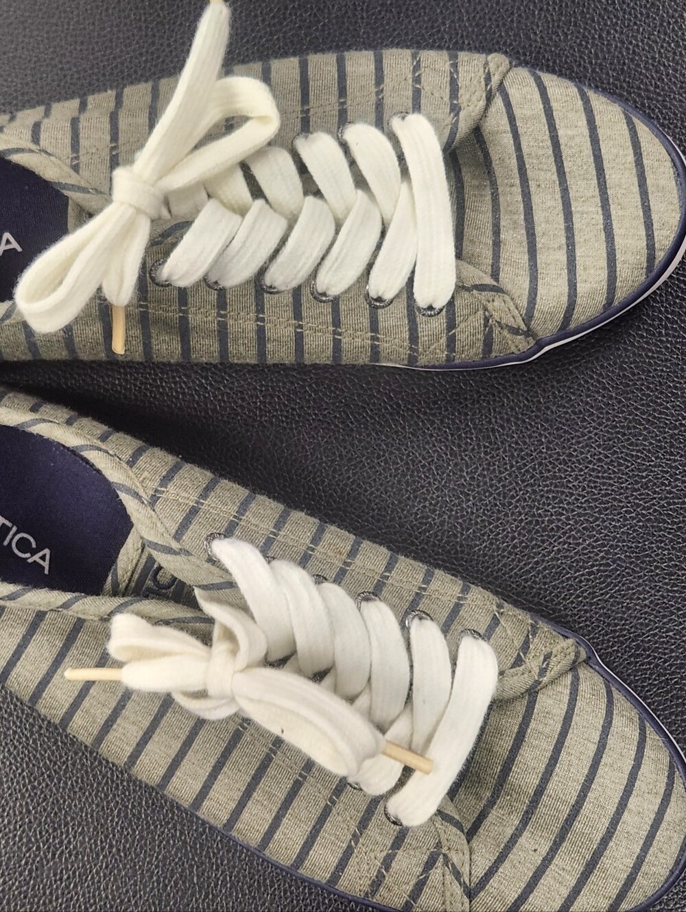 Nautica Womans Striped Canvas Sneakers in Navy and Cream